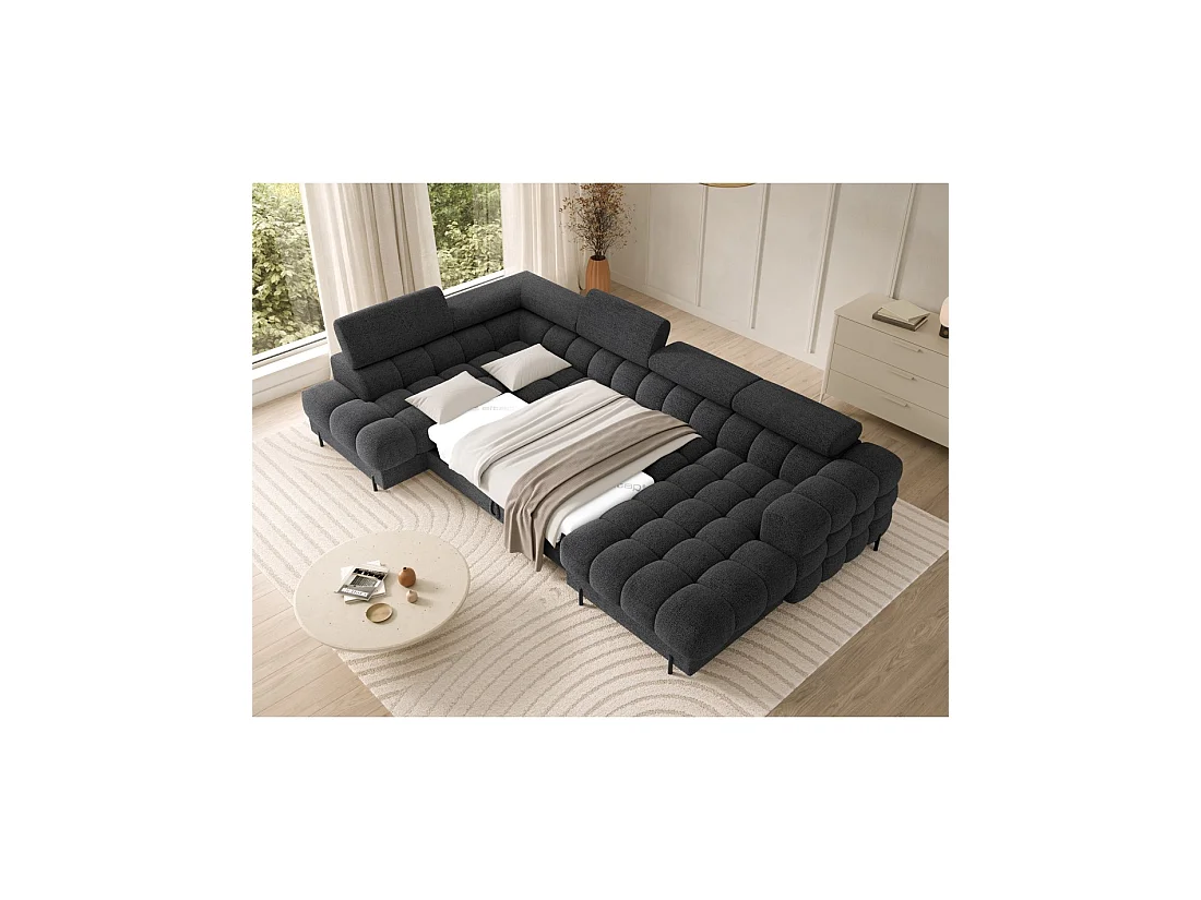 Hoekbank met slaapfunctie Donkergrijs linkse hoek FERARIA 358x93x202cm