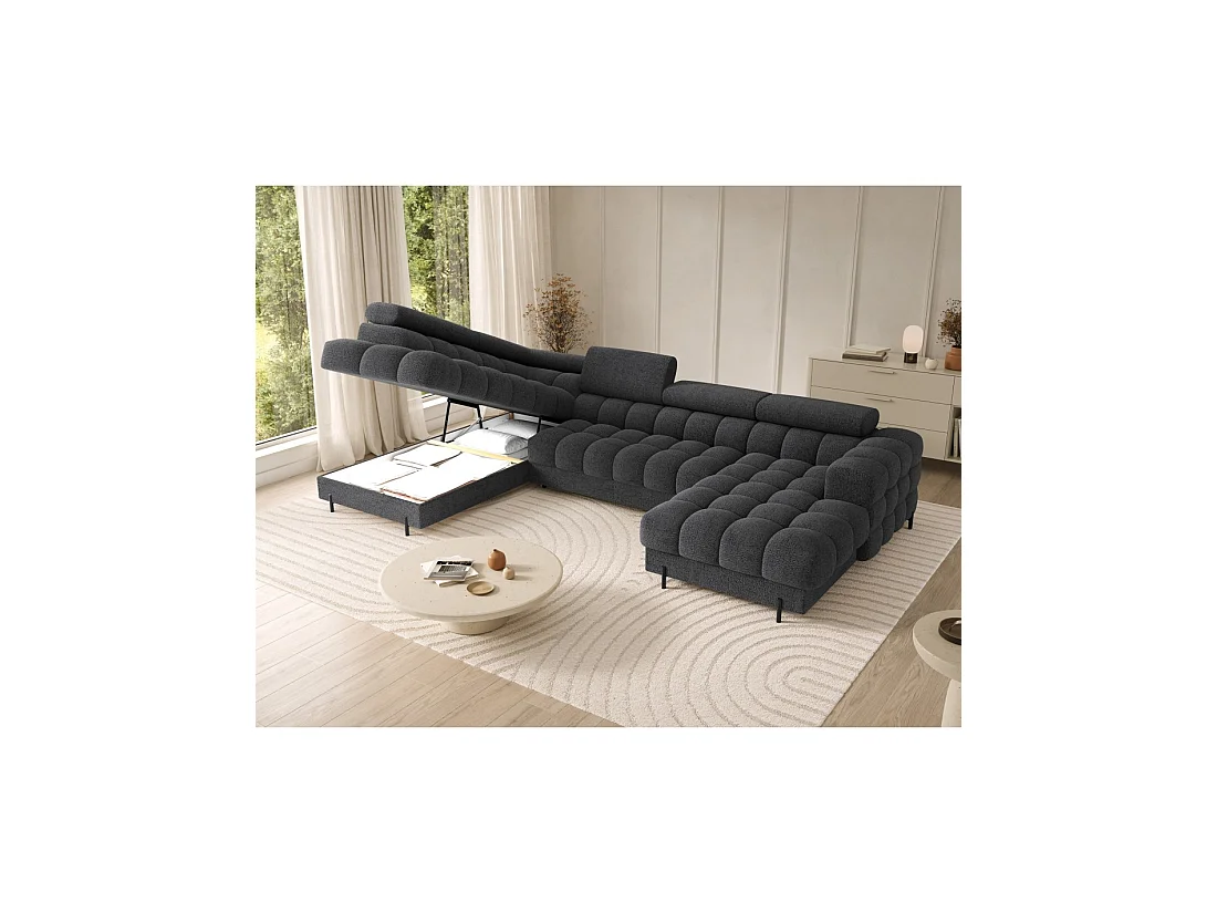 Hoekbank met slaapfunctie Donkergrijs linkse hoek FERARIA 358x93x202cm