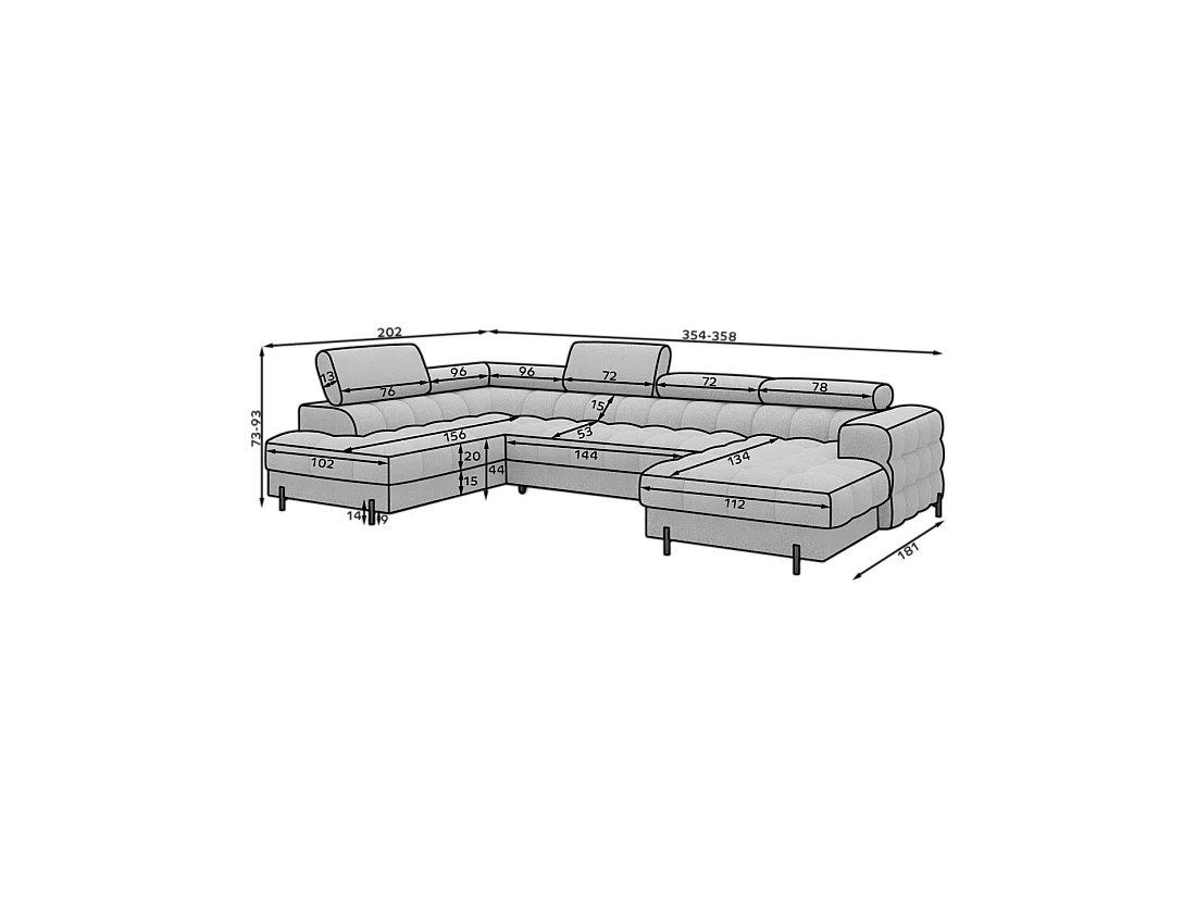 Hoekbank met slaapfunctie Donkergrijs linkse hoek FERARIA 358x93x202cm