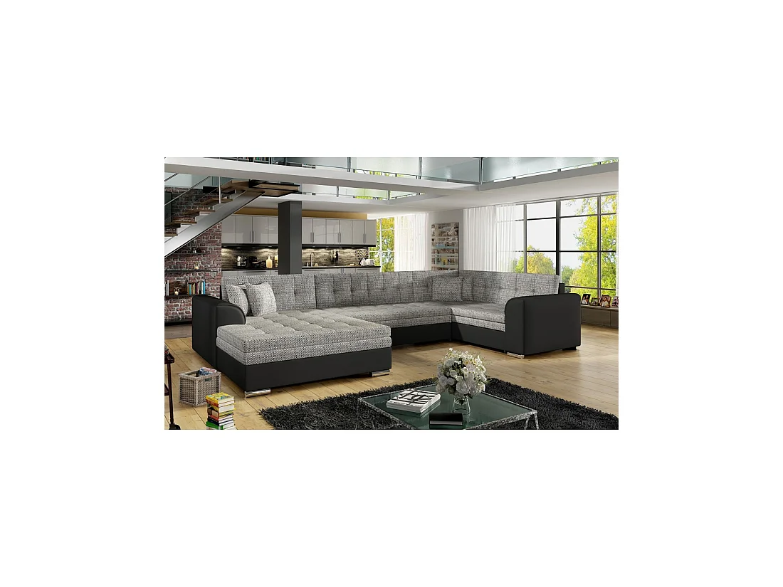 Sofá panorámico convertible CALDERO 5 plazas gris y negro – ángulo izquierdo