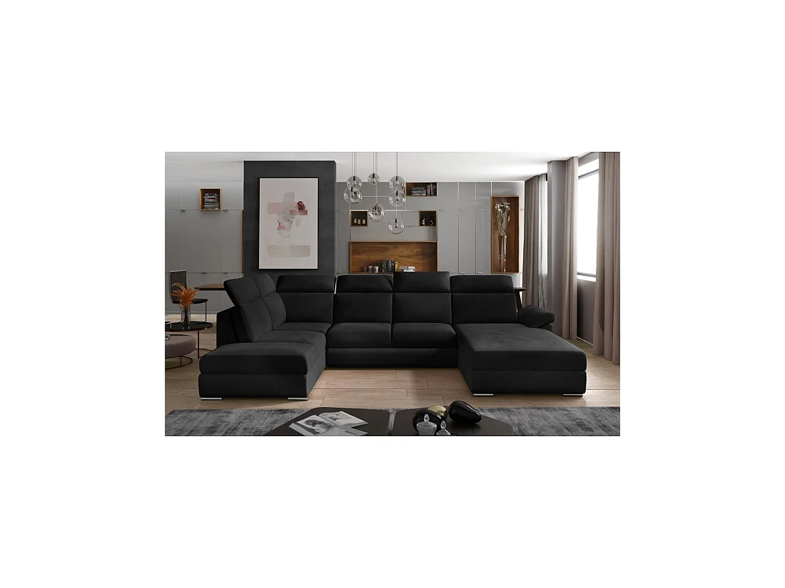 Canapé panorámico convertible MAJESTA 5 plazas negro – ángulo derecho con baúl – versión 2