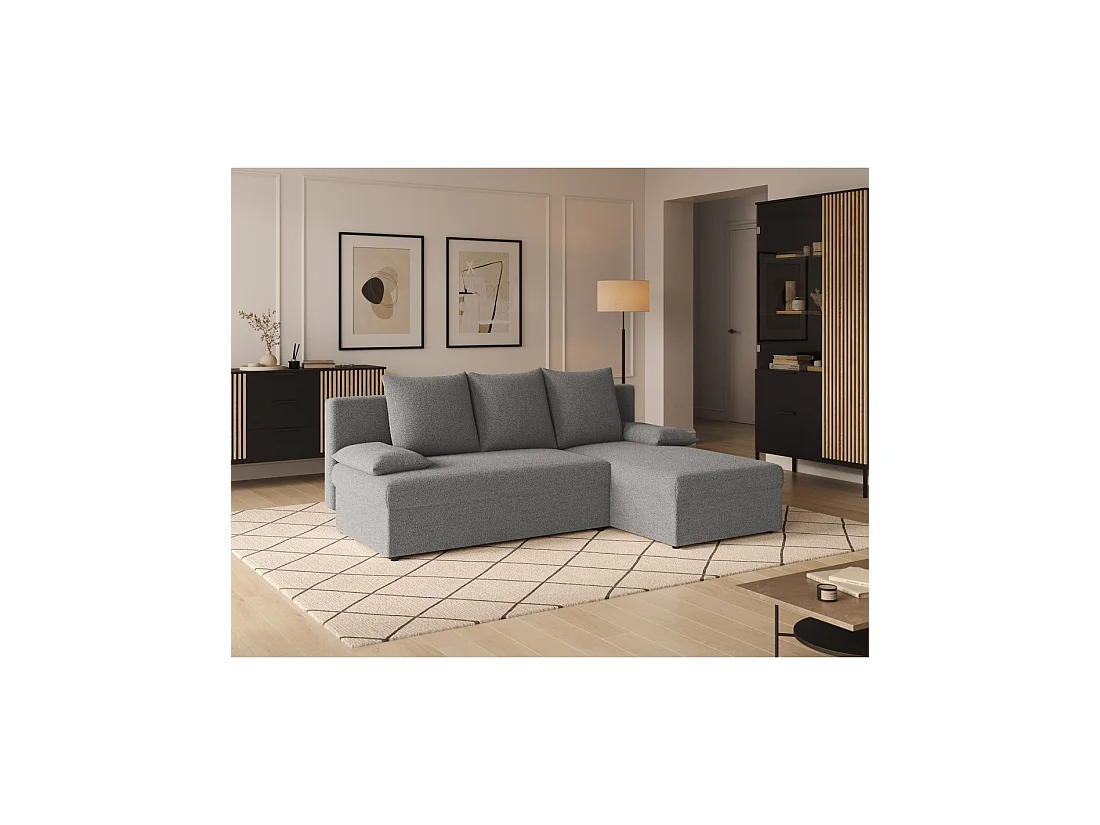 Canapé d'angle Gris 3 places couchage d'appoint 206x90x146cm GINA