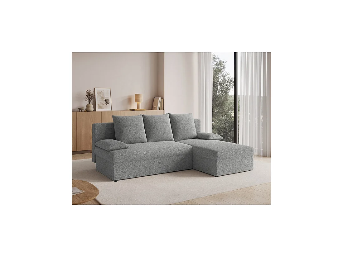 Canapé d'angle Gris 3 places couchage d'appoint 206x90x146cm GINA