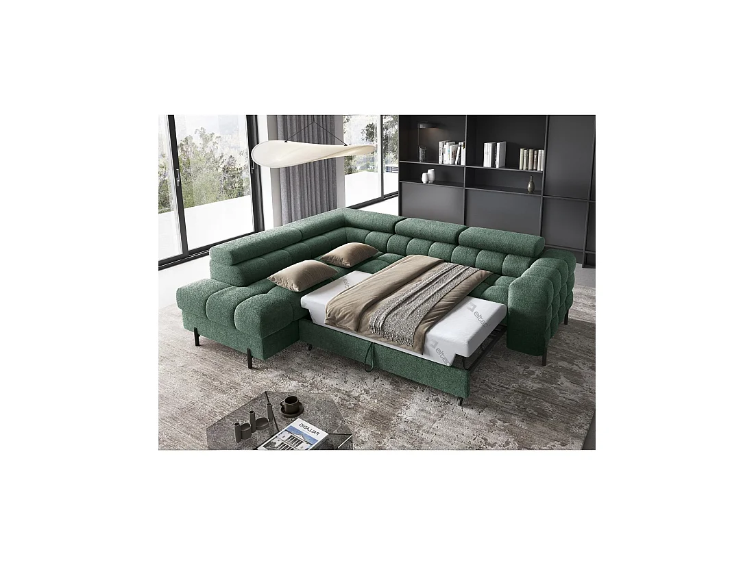 Canapé d'angle gauche convertible Vert foncé 5 places FERRUM style industriel 276x93x200cm