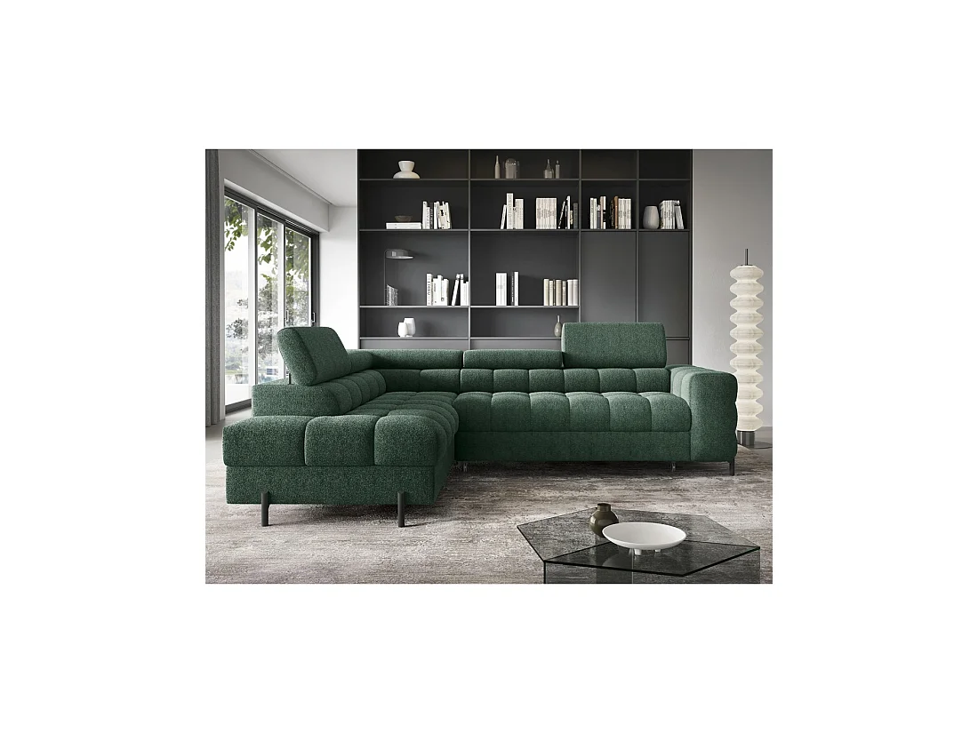 Canapé d'angle gauche convertible Vert foncé 5 places FERRUM style industriel 276x93x200cm