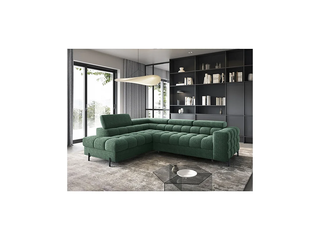 Canapé d'angle gauche convertible Vert foncé 5 places FERRUM style industriel 276x93x200cm