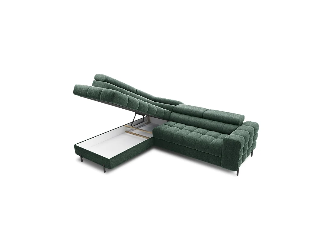 Canapé d'angle gauche convertible Vert foncé 5 places FERRUM style industriel 276x93x200cm