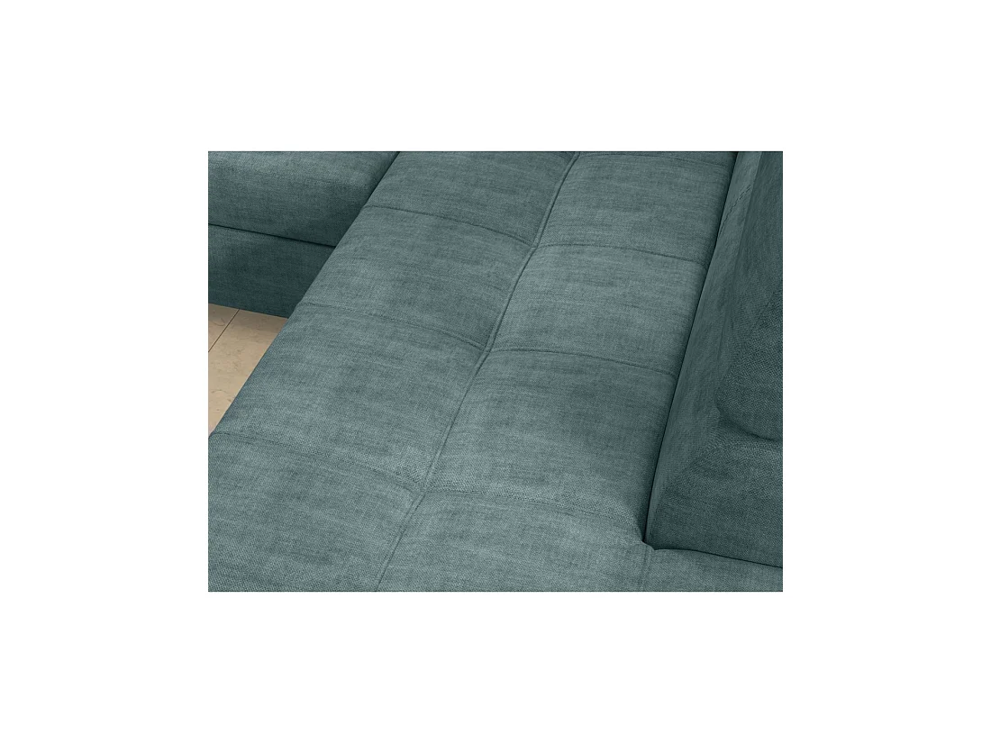 Canapé d'angle convertible PALAZZO 4 places vert bleu – angle gauche avec coffre