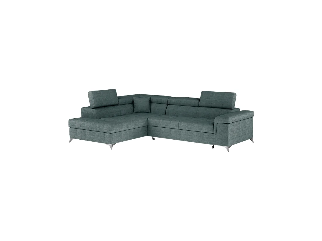 Canapé d'angle convertible PALAZZO 4 places vert bleu – angle gauche avec coffre
