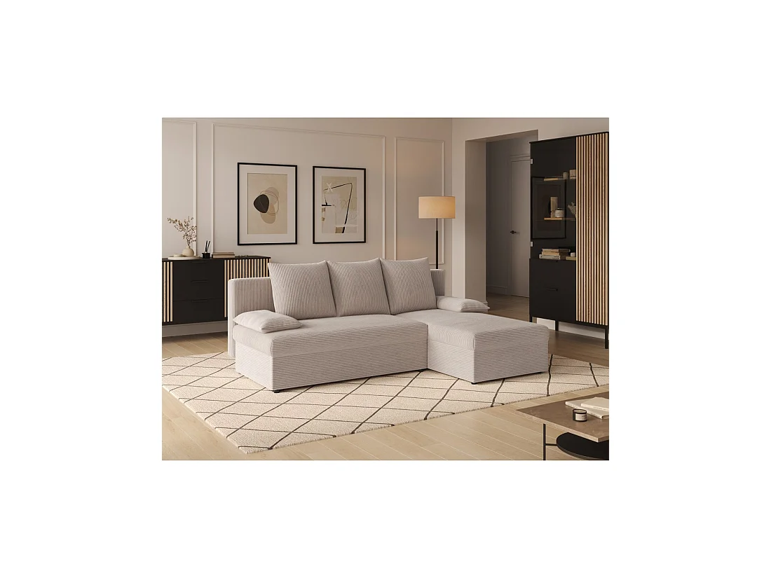 Canapé d'angle Beige 3 places méridienne compacte 206x90x146cm GINA