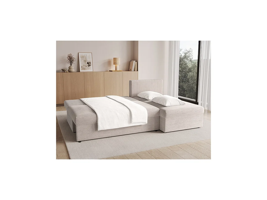 Canapé d'angle Beige 3 places méridienne compacte 206x90x146cm GINA