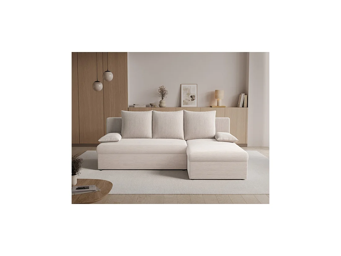 Canapé d'angle Beige 3 places méridienne compacte 206x90x146cm GINA