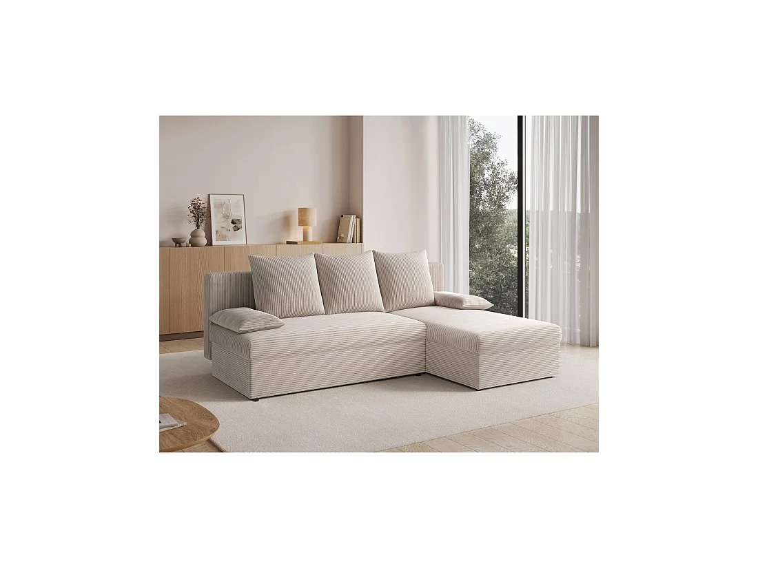 Canapé d'angle Beige 3 places méridienne compacte 206x90x146cm GINA