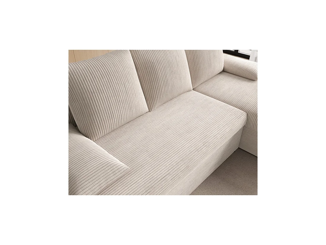 Canapé d'angle Beige 3 places méridienne compacte 206x90x146cm GINA