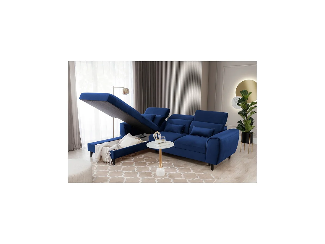 Canapé d'angle convertible bleu marine angle gauche 4 places FABLE