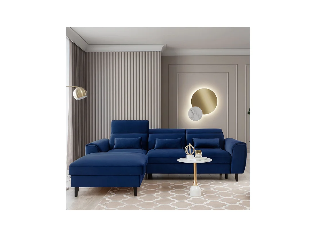 Canapé d'angle convertible bleu marine angle gauche 4 places FABLE