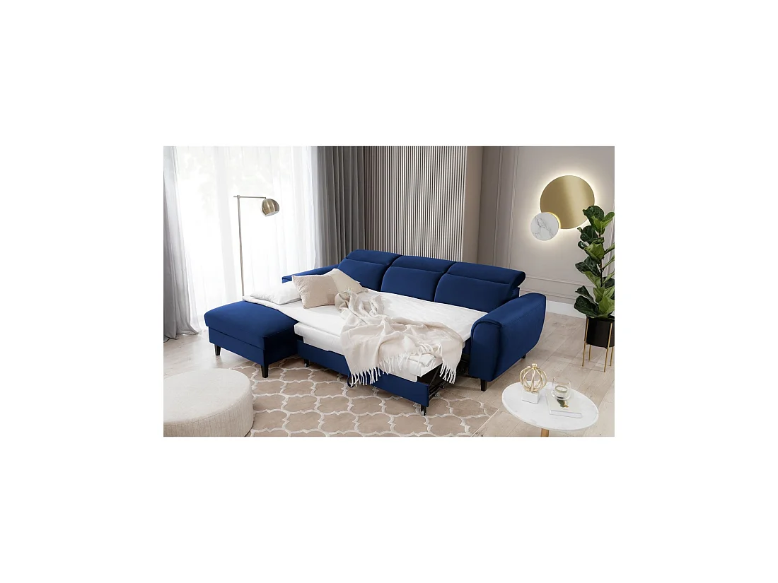 Canapé d'angle convertible bleu marine angle gauche 4 places FABLE