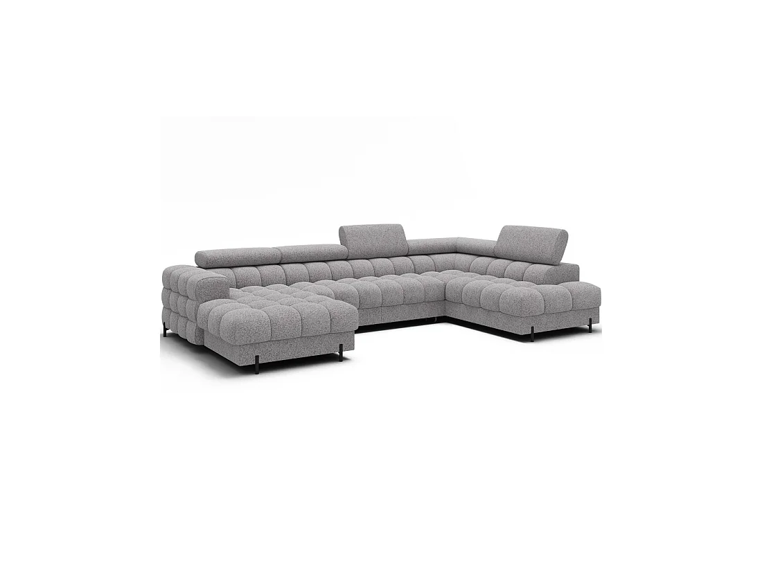 Sofá panorámico convertible gris jaspeado claro ángulo derecho FERARIA 358x93x202cm