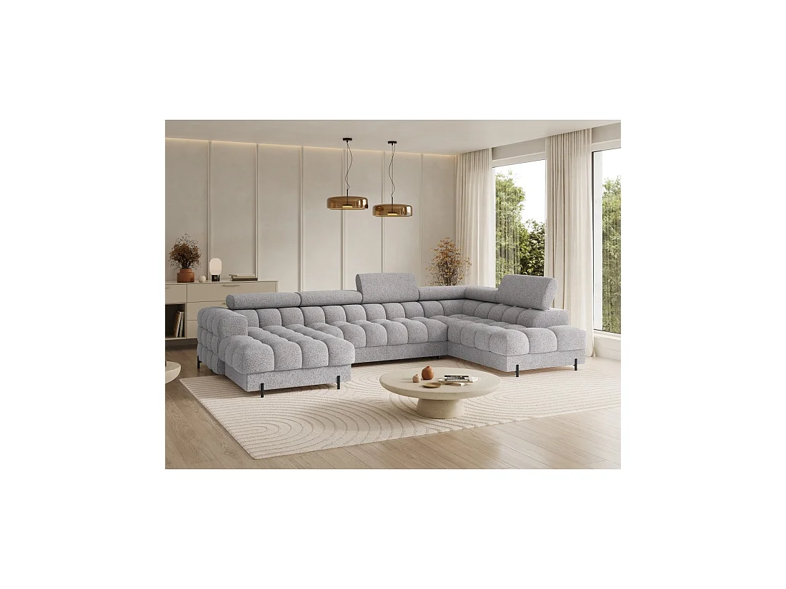 Sofá panorámico convertible gris jaspeado claro ángulo derecho FERARIA 358x93x202cm