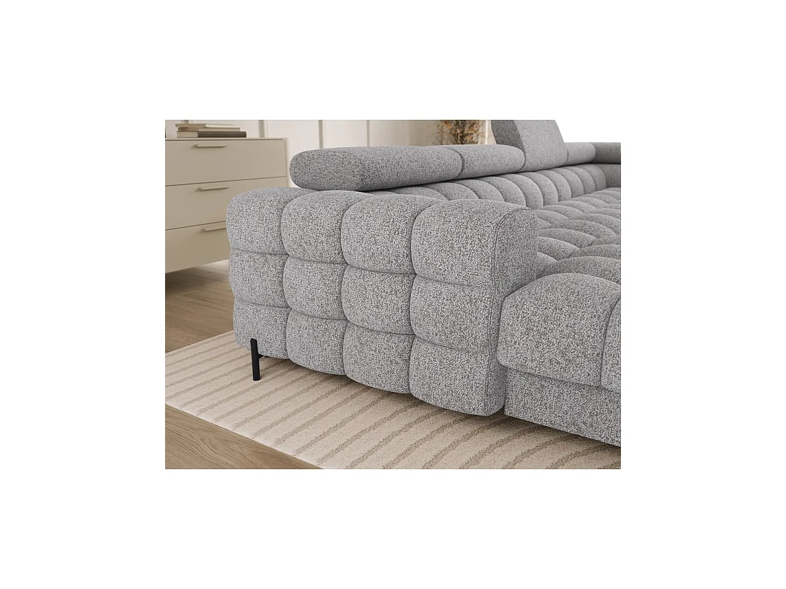Sofá panorámico convertible gris jaspeado claro ángulo derecho FERARIA 358x93x202cm
