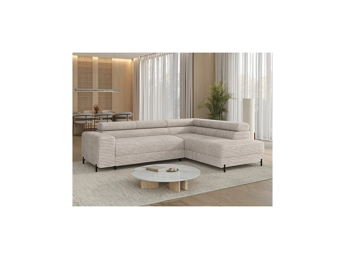 Canapé d'angle COLESIA convertible 5 places gris velours côtelé – droit – 274x200cm
