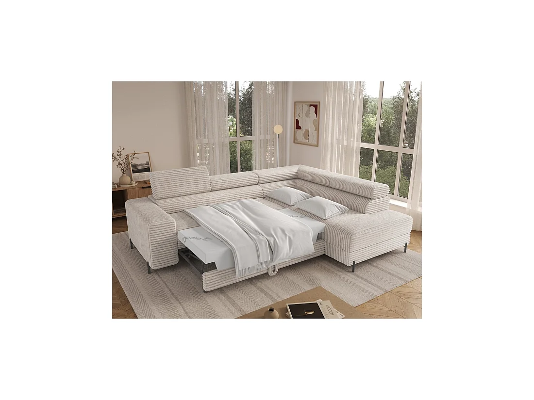 Canapé d'angle COLESIA convertible 5 places gris velours côtelé – droit – 274x200cm