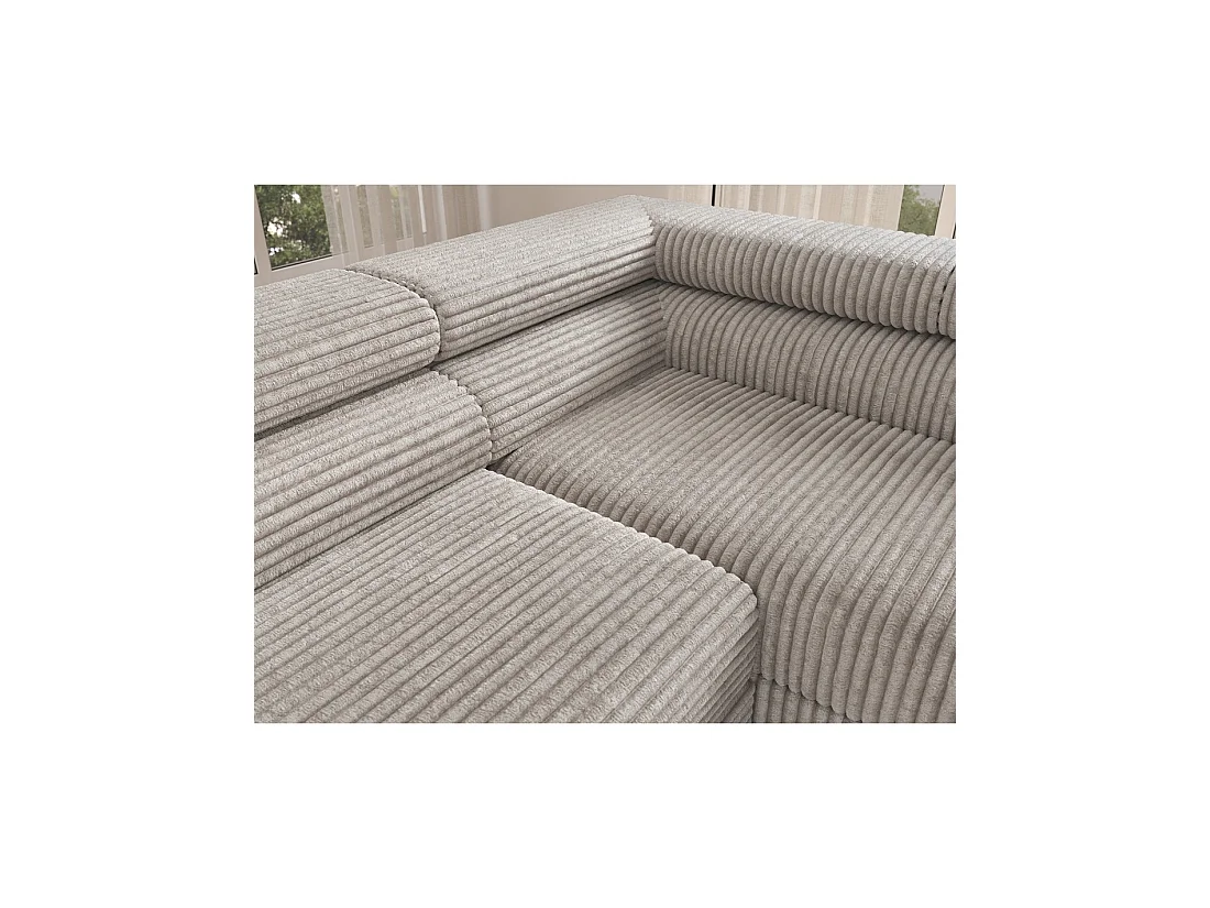 Canapé d'angle COLESIA convertible 5 places gris velours côtelé – droit – 274x200cm
