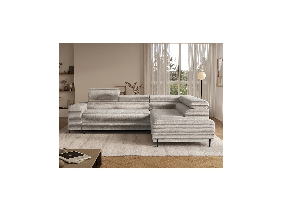 Canapé d'angle COLESIA convertible 5 places gris velours côtelé – droit – 274x200cm