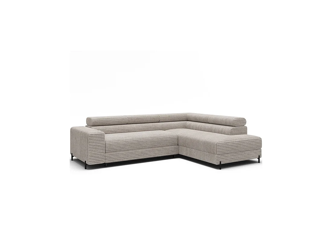 Canapé d'angle COLESIA convertible 5 places gris velours côtelé – droit – 274x200cm