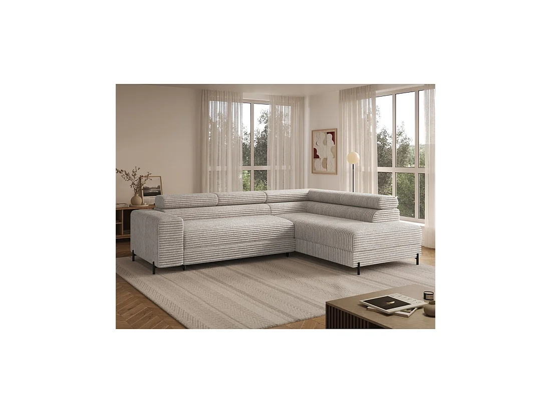 Canapé d'angle COLESIA convertible 5 places gris velours côtelé – droit – 274x200cm