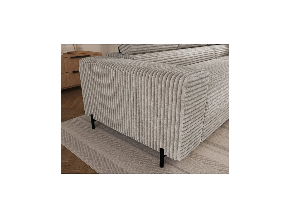 Canapé d'angle COLESIA convertible 5 places gris velours côtelé – droit – 274x200cm