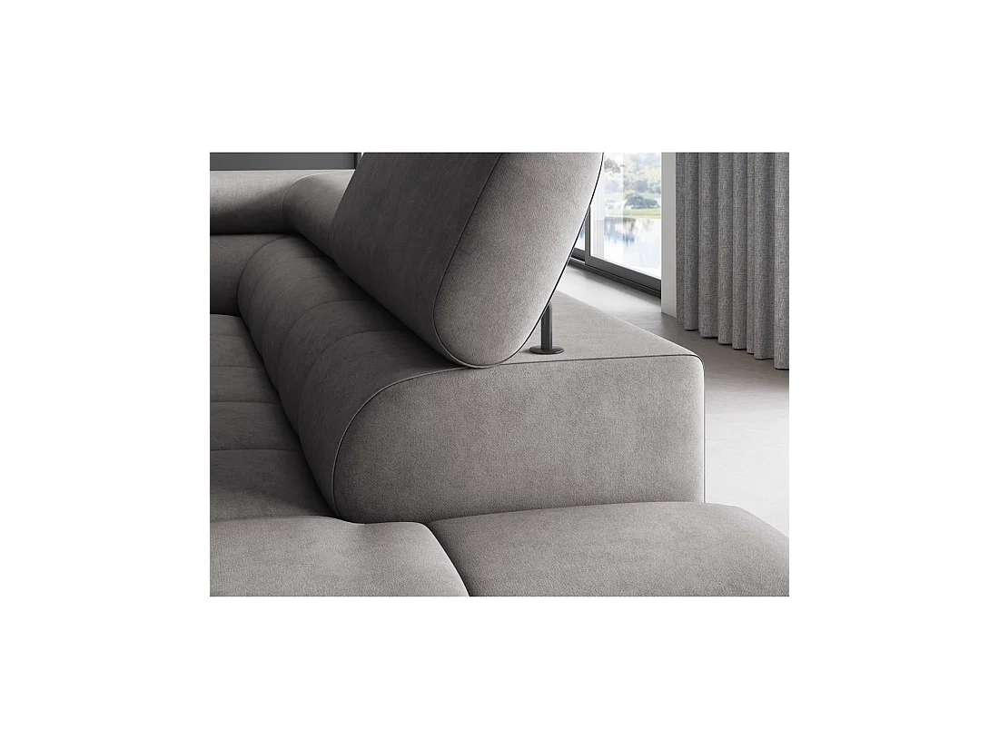 Canapé FERRUM Gris convertible 5 places angle droit appuie-têtes réglables 276x93x200cm