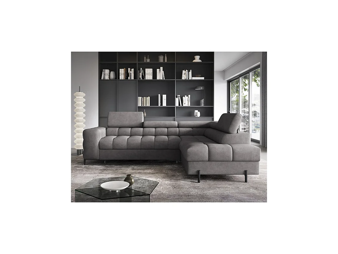 Canapé FERRUM Gris convertible 5 places angle droit appuie-têtes réglables 276x93x200cm