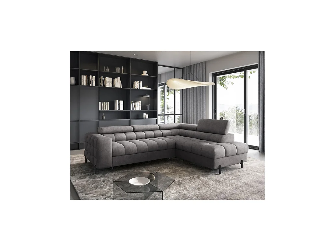 Canapé FERRUM Gris convertible 5 places angle droit appuie-têtes réglables 276x93x200cm