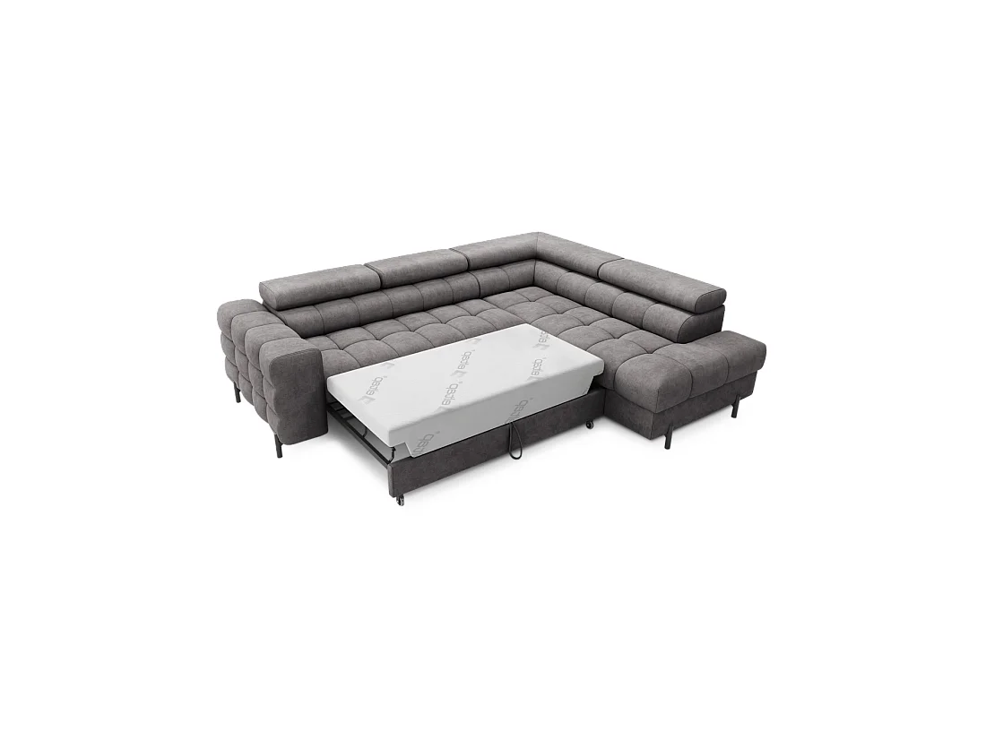 Canapé FERRUM Gris convertible 5 places angle droit appuie-têtes réglables 276x93x200cm