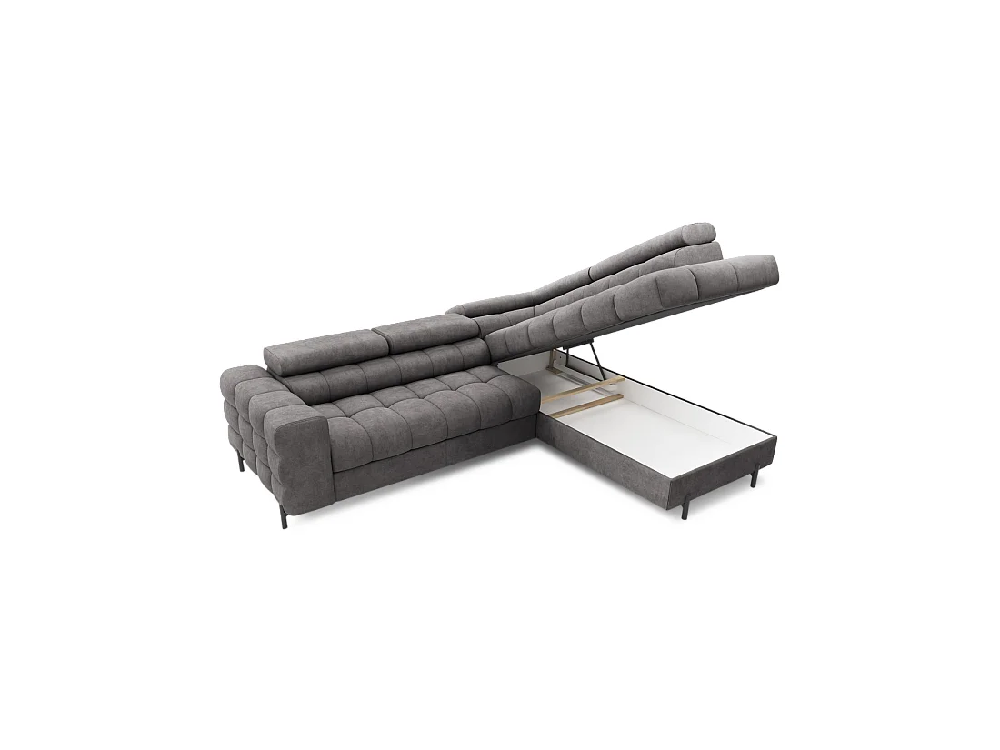Canapé FERRUM Gris convertible 5 places angle droit appuie-têtes réglables 276x93x200cm