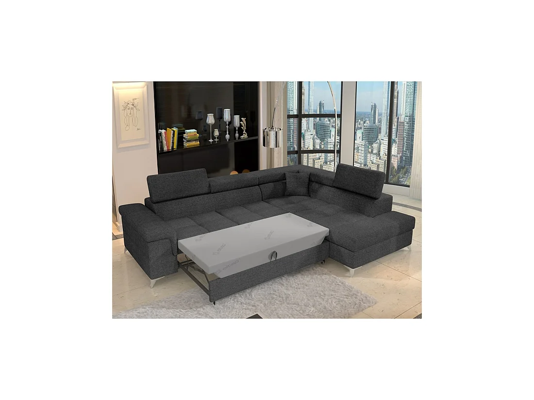 Canapé d'angle convertible PALAZZO 4 places gris foncé – angle droit avec 1 coussin