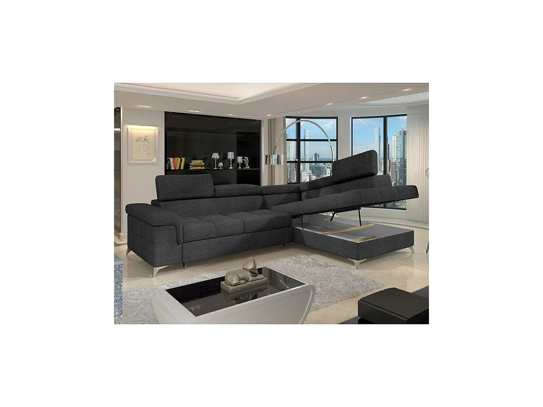 Canapé d'angle convertible PALAZZO 4 places gris foncé – angle droit avec 1 coussin