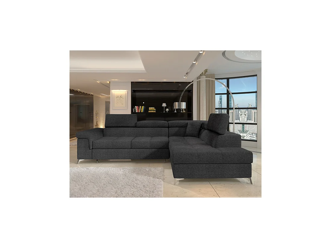Canapé d'angle convertible PALAZZO 4 places gris foncé – angle droit avec 1 coussin
