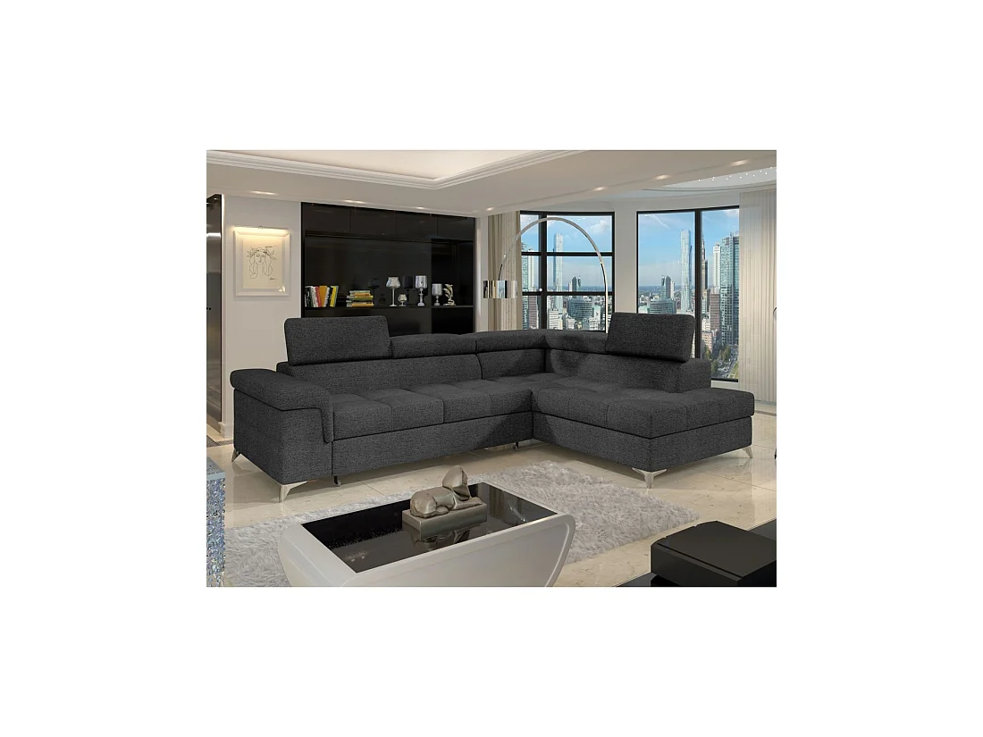 Canapé d'angle convertible PALAZZO 4 places gris foncé – angle droit avec 1 coussin
