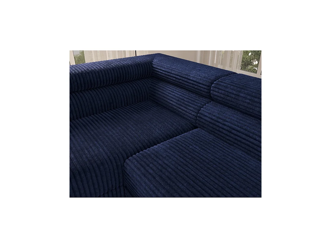 Sofá esquinero COLESIA convertible 5 plazas azul oscuro terciopelo acanalado – izquierda – 274x200cm