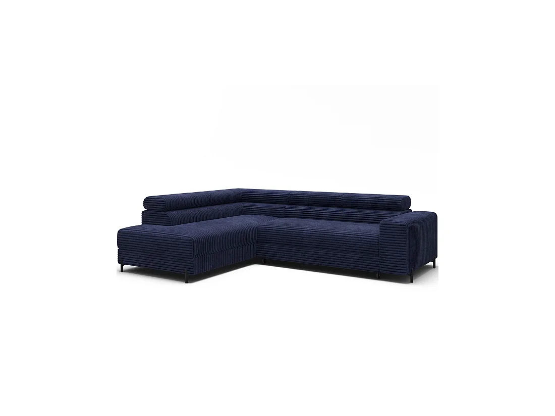 Sofá esquinero COLESIA convertible 5 plazas azul oscuro terciopelo acanalado – izquierda – 274x200cm