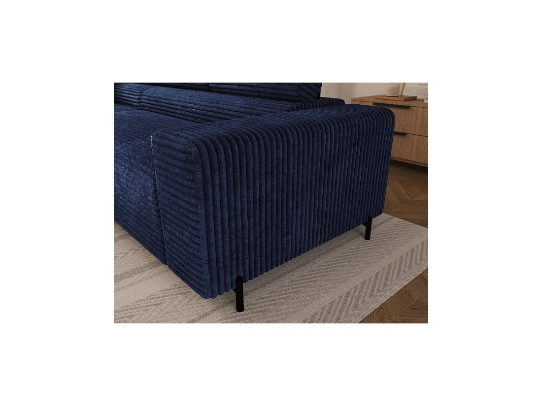 Sofá esquinero COLESIA convertible 5 plazas azul oscuro terciopelo acanalado – izquierda – 274x200cm