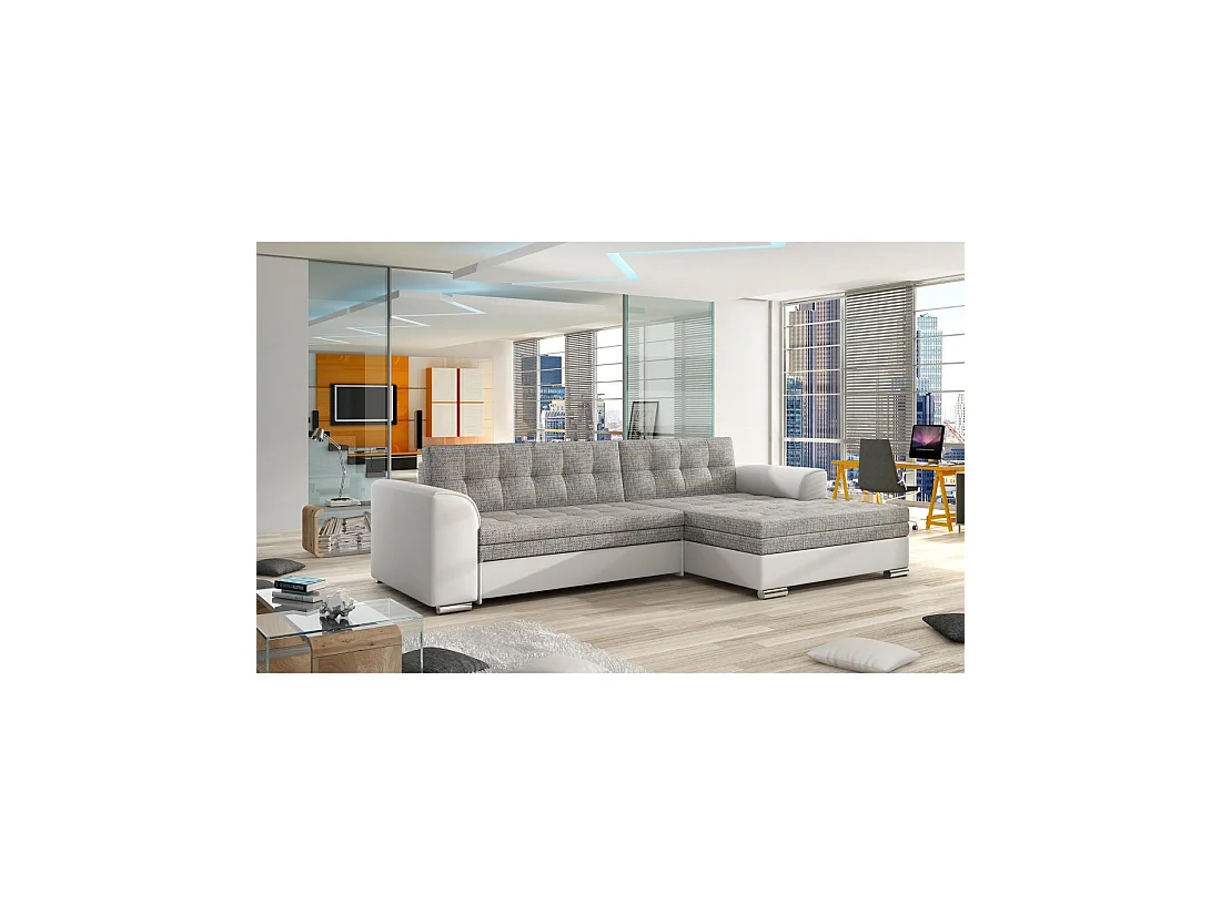 Canapé d'angle convertible CONFORTO 4 places gris et blanc – angle droit