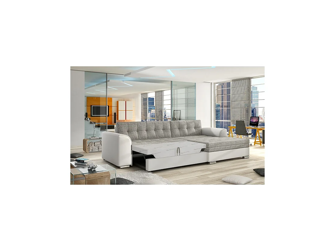Canapé d'angle convertible CONFORTO 4 places gris et blanc – angle droit