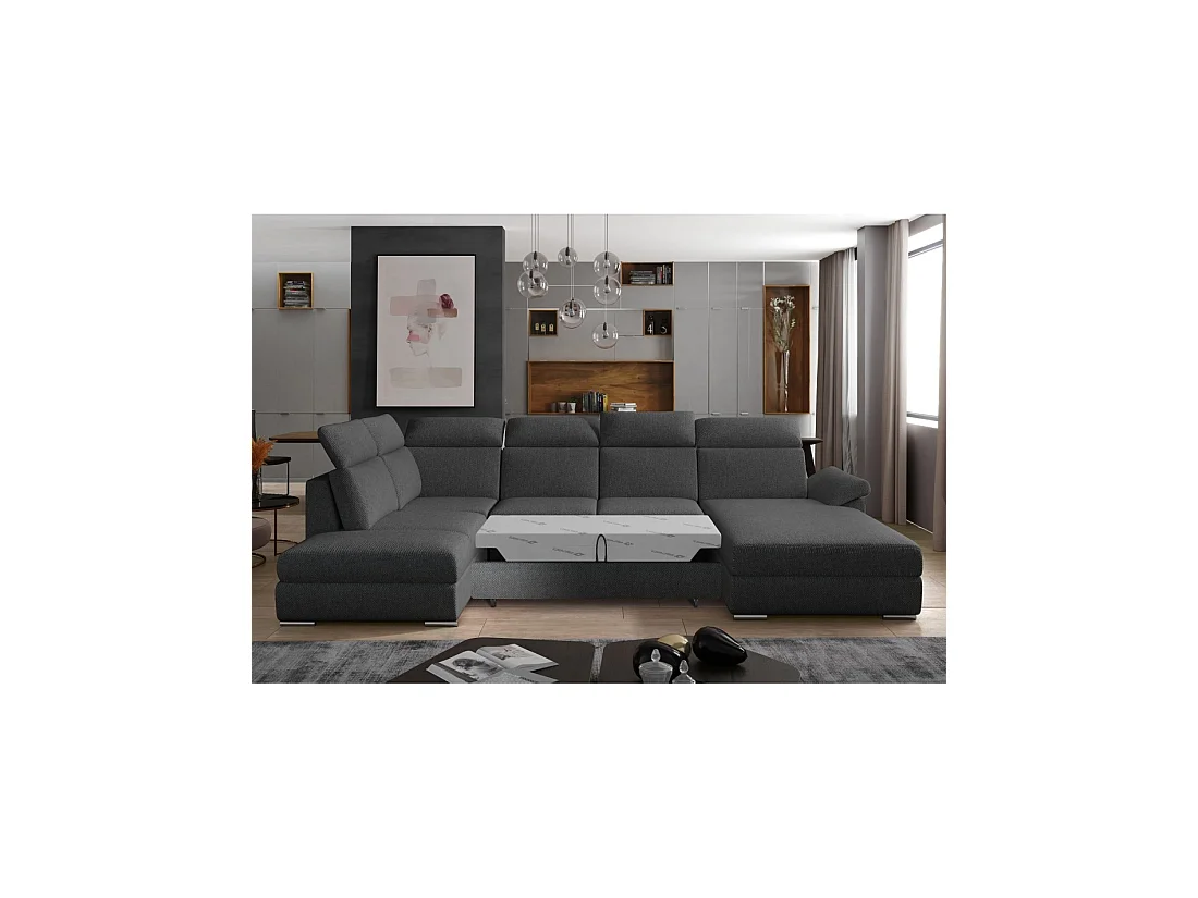 Canapé panoramique convertible MAJESTA 5 places gris foncé – angle droit – version 2