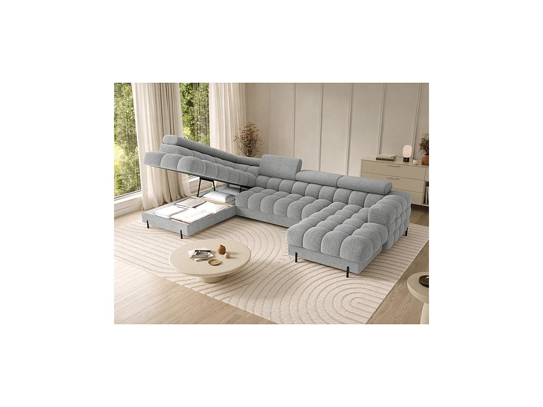 Canapé panoramique convertible Gris clair angle gauche FERARIA 358x93x202cm