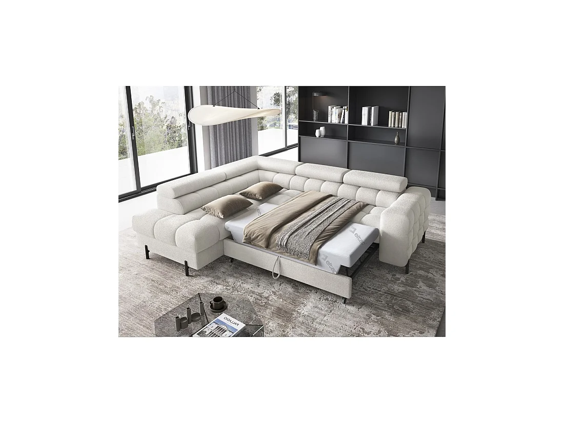 Canapé FERRUM Blanc alpin convertible 5 places angle gauche méridienne confort 276x93x200cm