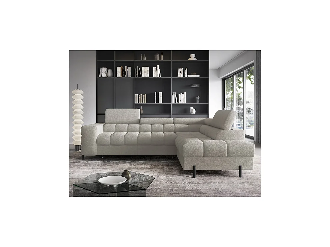 Canapé d'angle droit convertible Beige 5 places FERRUM avec méridienne 276x93x200cm
