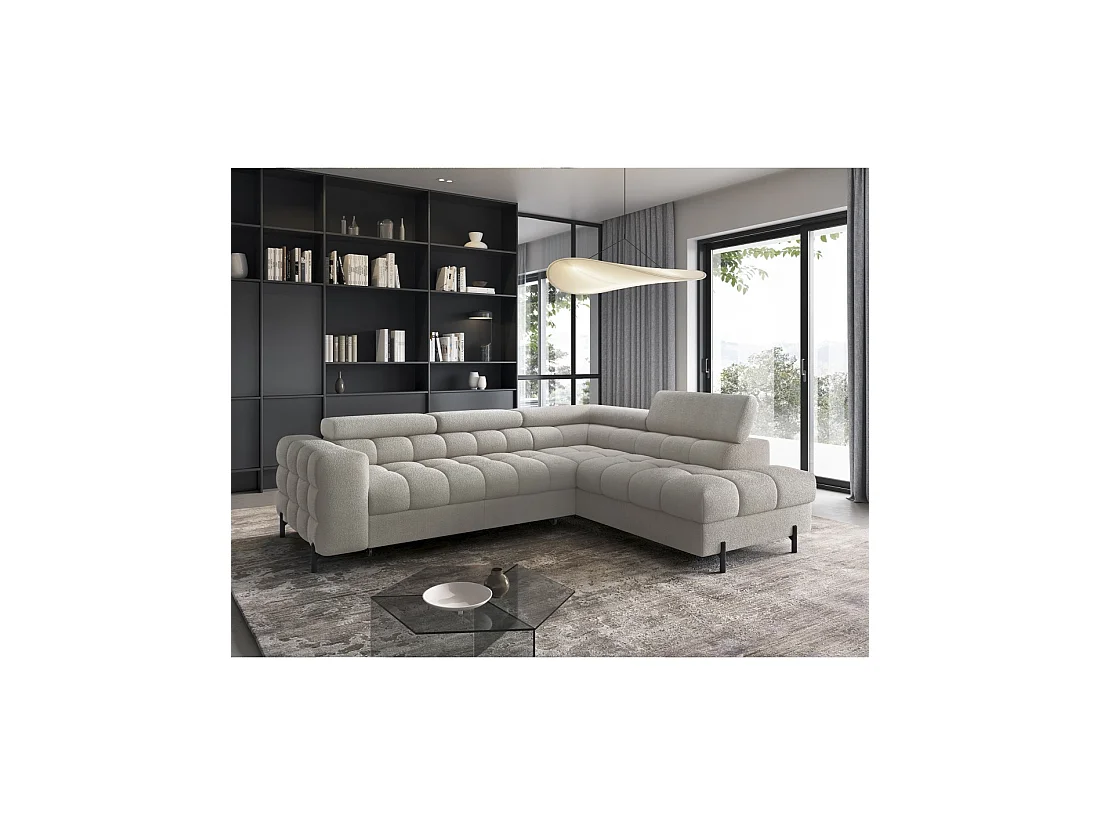 Canapé d'angle droit convertible Beige 5 places FERRUM avec méridienne 276x93x200cm